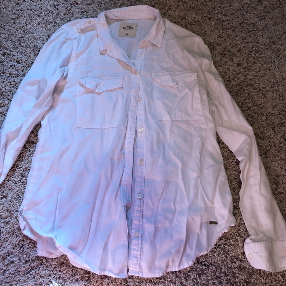 Long sleeve white button down Hollister shirt